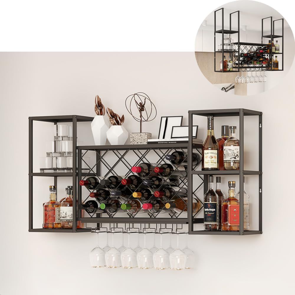 Floating Shelves - Wine Rack Wall Mounted, Dual Installation