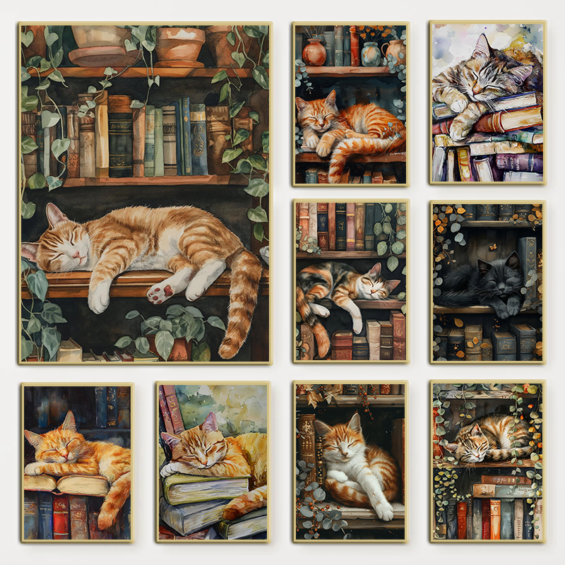 Victory Home Decor - Cute Cat and Book Poster Victorian