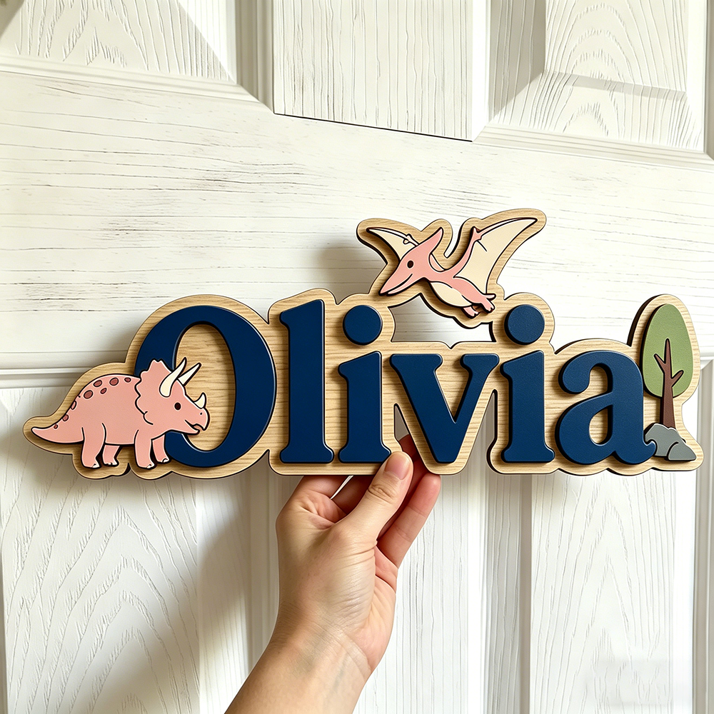 Home Decor Names - Personalized Dinosaur Name Sign for The