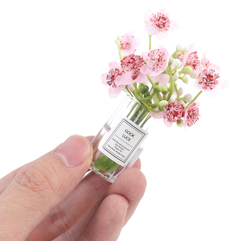Home Decor Vase - 1:12 Dollhouse Miniature Jasmine Pink Flower