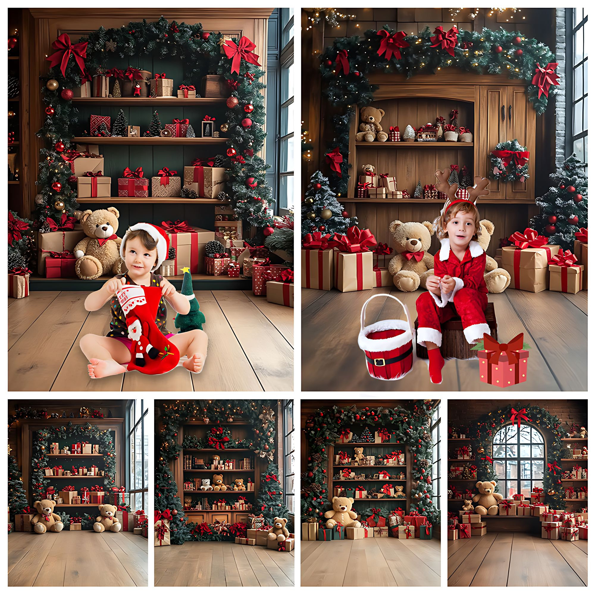 Home Decor Vinyl Flooring - Christmas Doll Bear Photography Background Gifts