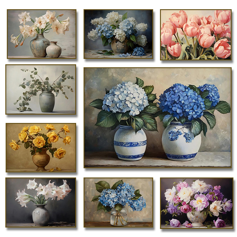 Home Decor Vase - Vintage White Peony RoseTulips in Antique