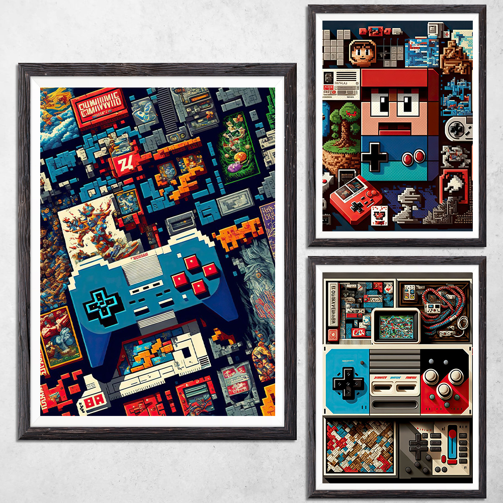 Home Decor Za - Pixel Gaming Game Boy Poster Canvas
