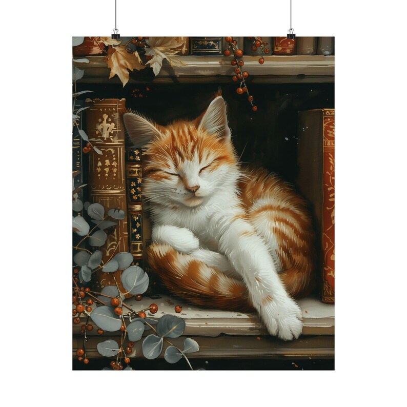 Cute Cat and Book Poster Victo - Victory Home Decor reseña y precio