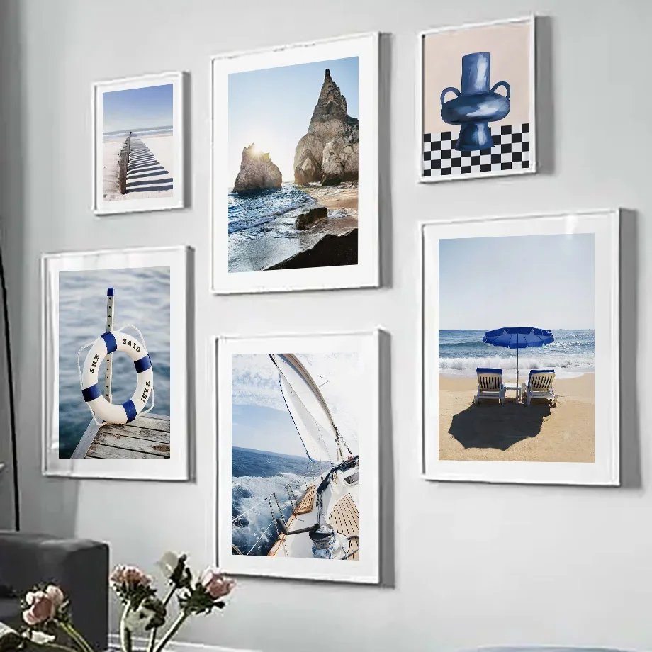 Blue Sea Sunshine Beach White  - Home Decor Vase reseña y precio