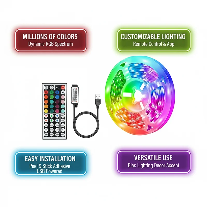 1-20m RGB LED Strip Lights 5V  - Home Decor App reseña y precio