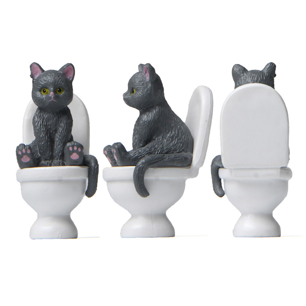 Cat Sit On Figurines Toilet Ca - Home Decor Korea reseña y precio