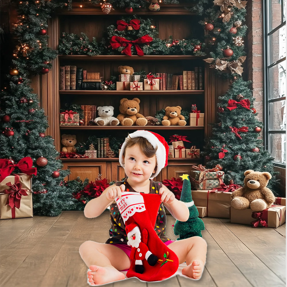 Christmas Doll Bear Photograph - Home Decor Vinyl Flooring reseña y precio