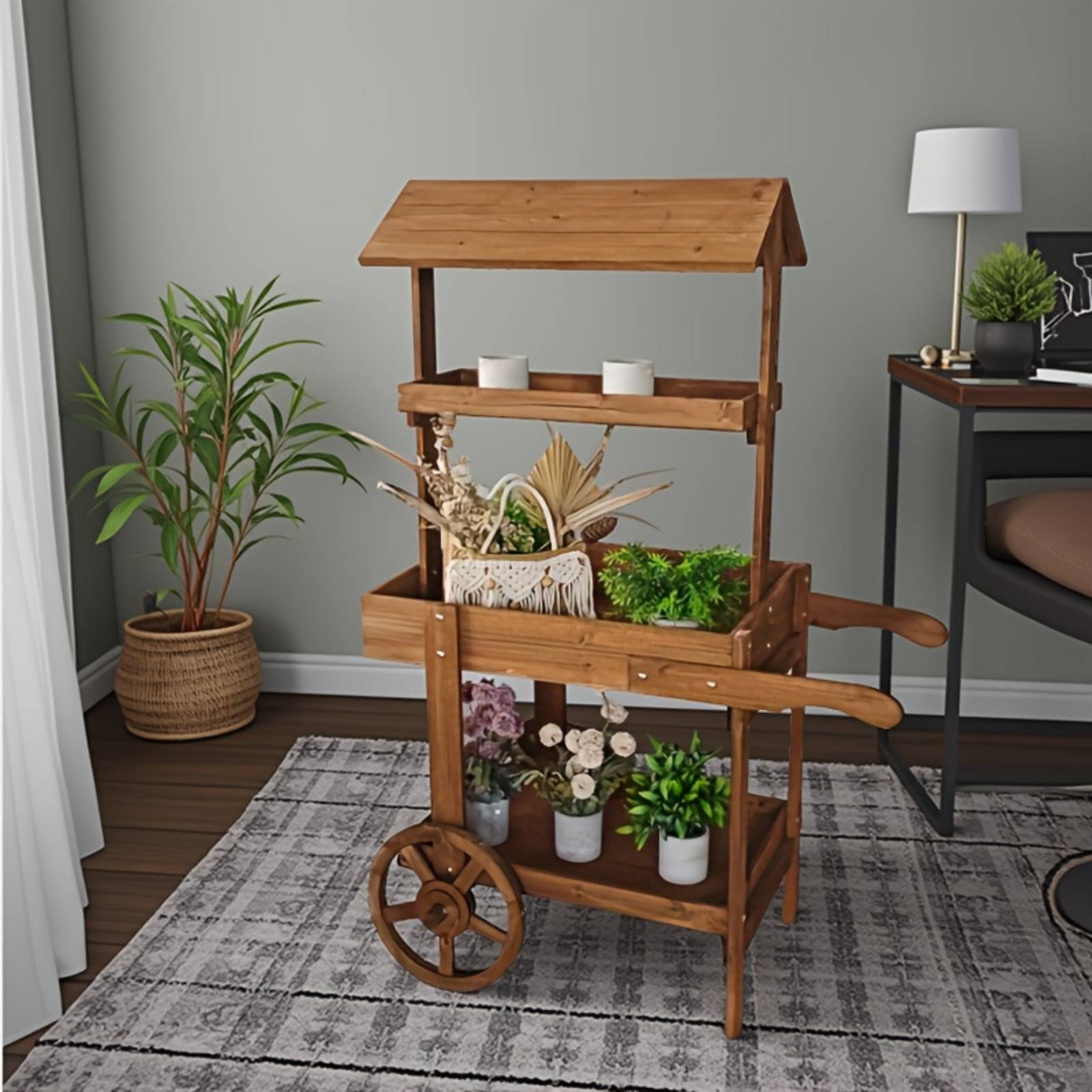 Wooden Flower Trolley Decorati - Home Decor Vintage reseña y precio