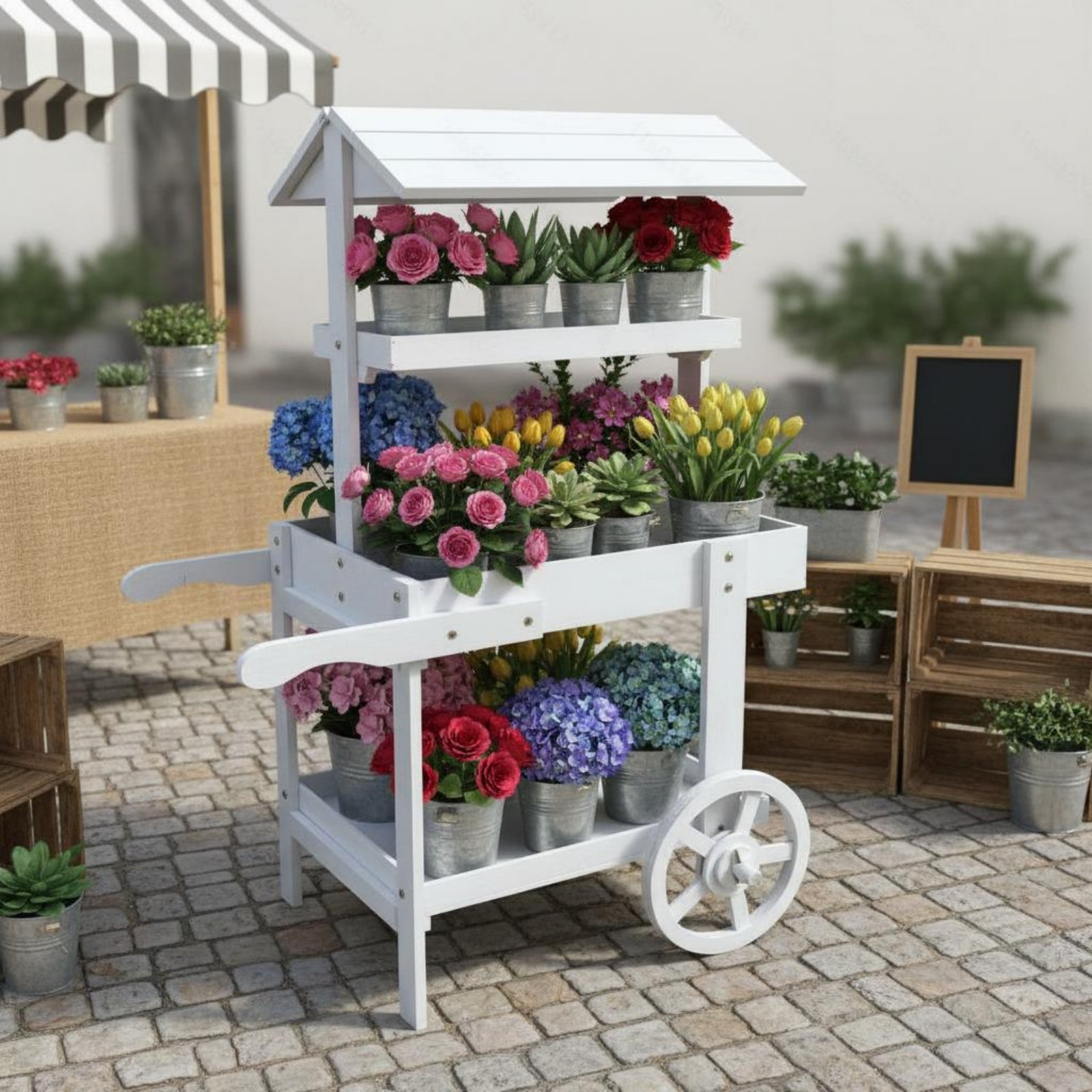 Wooden Flower Trolley Decorati - Home Decor Vintage reseña y precio