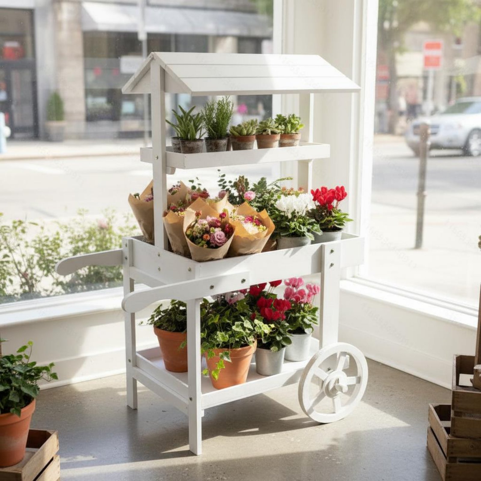 Wooden Flower Trolley Decorati - Home Decor Vintage reseña y precio