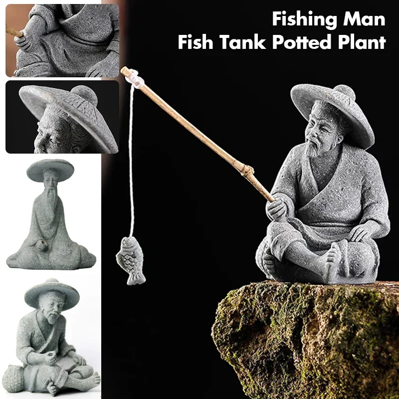 1pc Sitting Old Man Fish Tank  - Home Decor Za reseña y precio