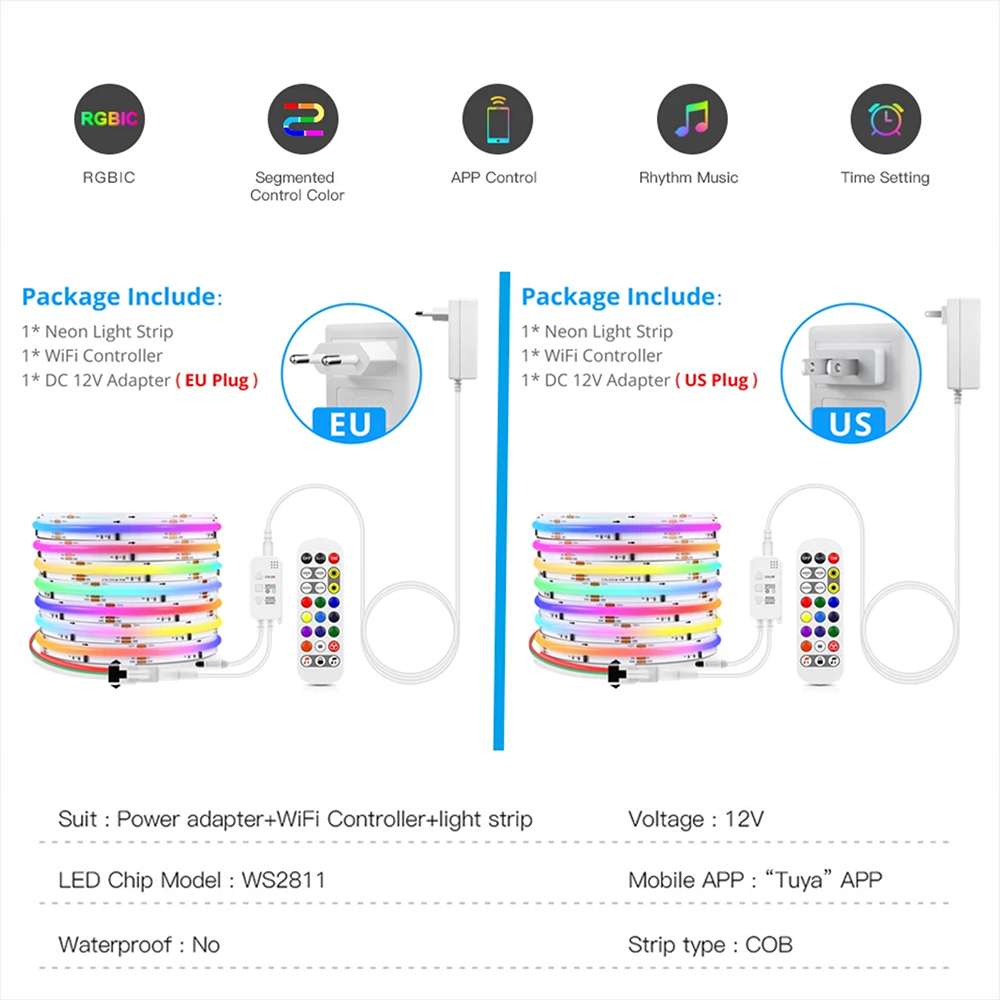 Tuya WiFi WS2811 RGBIC COB LED - Home Decor App reseña y precio