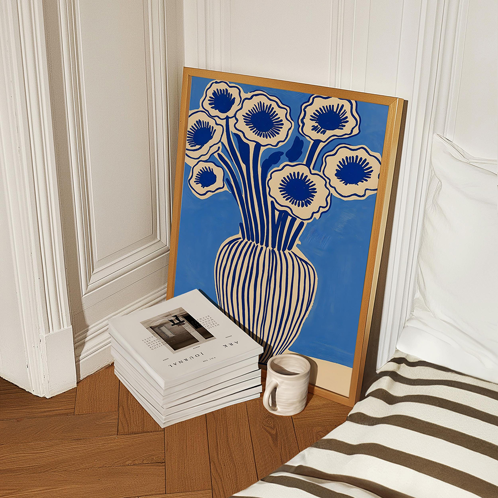 Botanical Blue Floral Art Prin - Home Decor Vase reseña y precio