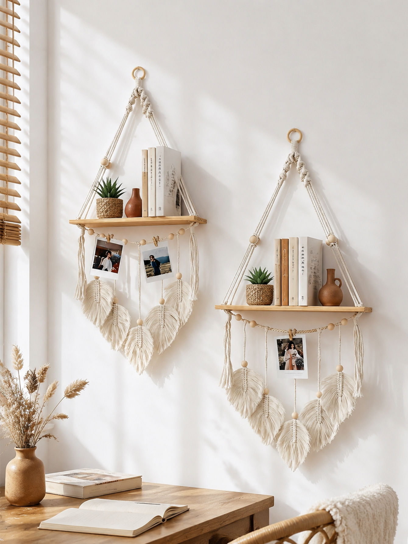 Boho Macrame Wall Hanging Shel - Floating Shelves reseña y precio
