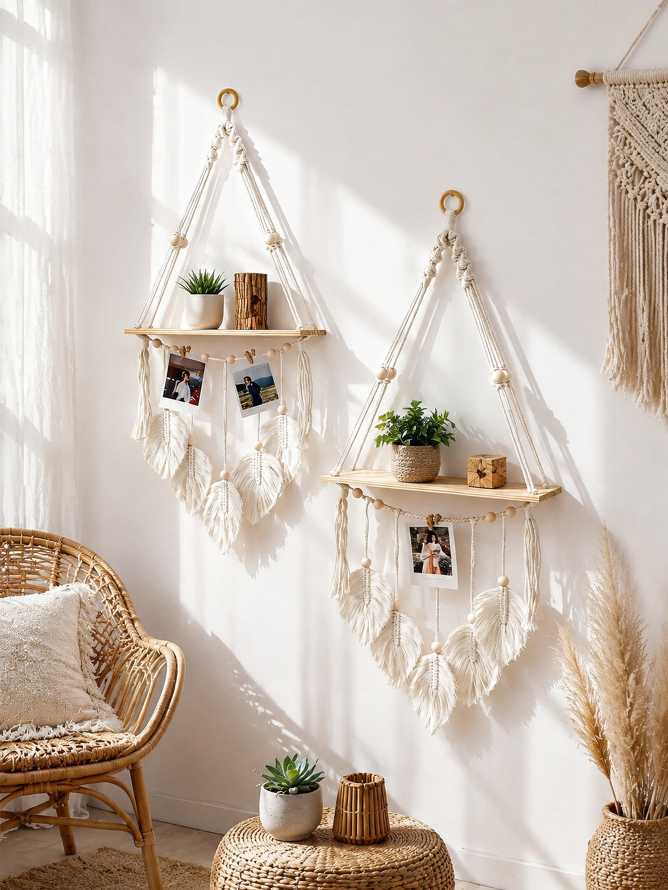 Boho Macrame Wall Hanging Shel - Floating Shelves reseña y precio