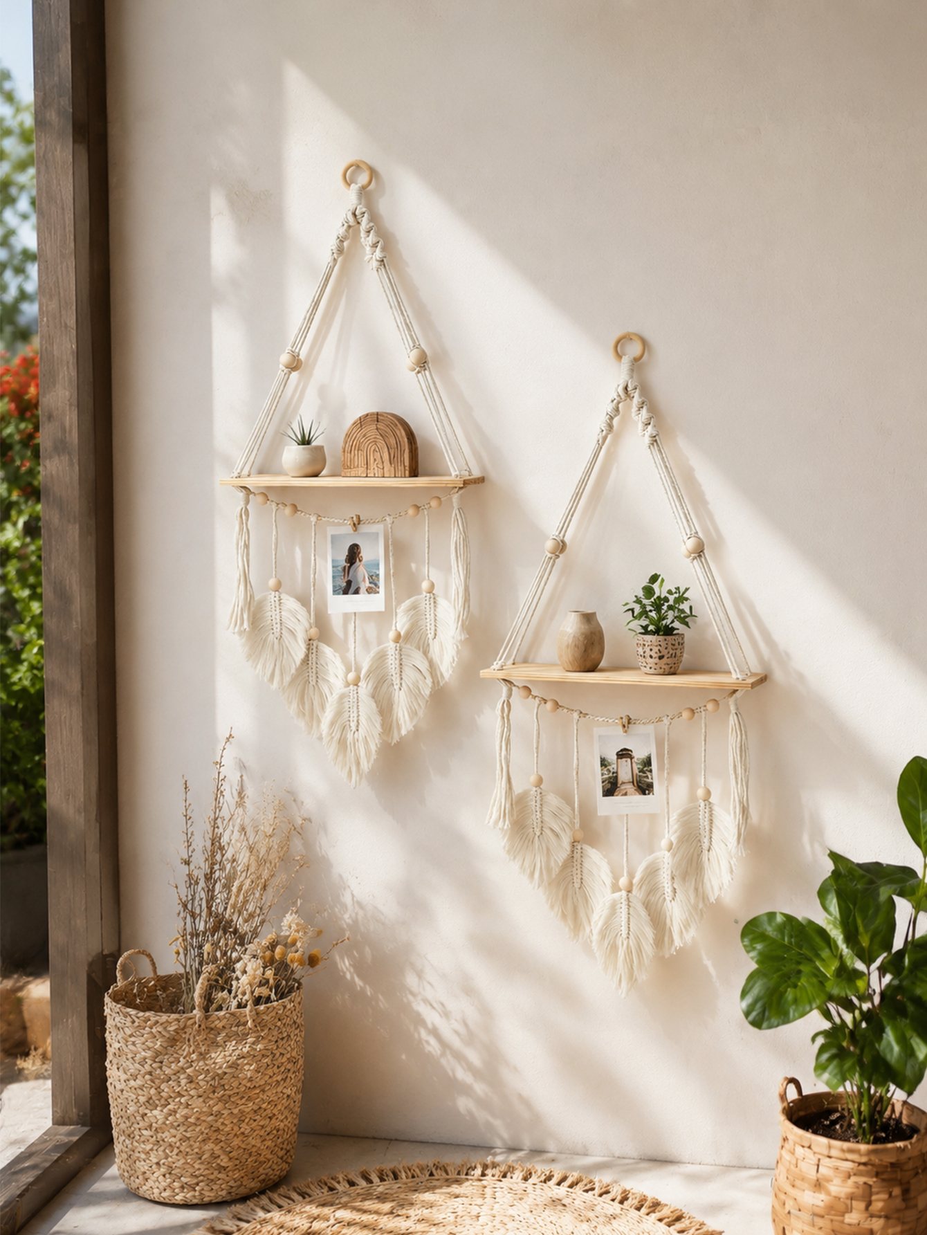 Boho Macrame Wall Hanging Shel - Floating Shelves reseña y precio
