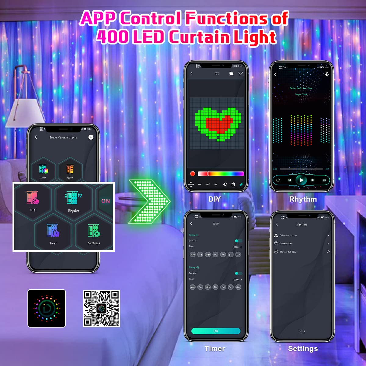 400LEDs RGBIC Smart Curtain Li - Home Decor App reseña y precio