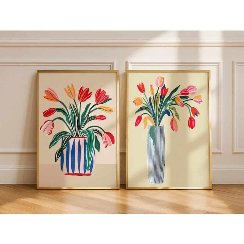 2pcs Tulip Flowers Canvas Wall - Home Decor Vase reseña y precio