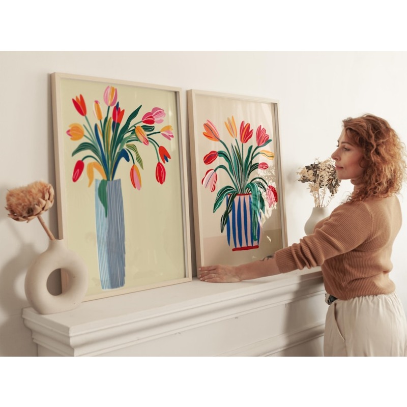 2pcs Tulip Flowers Canvas Wall - Home Decor Vase reseña y precio