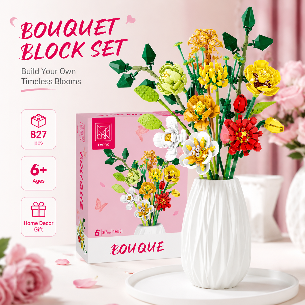 Bouquet Flower Building Blocks - Home Decor Vase reseña y precio