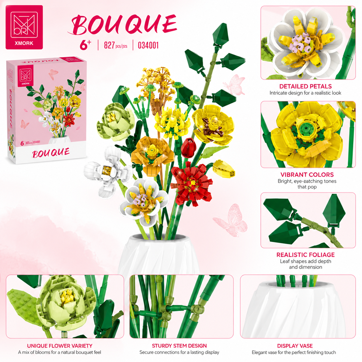 Bouquet Flower Building Blocks - Home Decor Vase reseña y precio