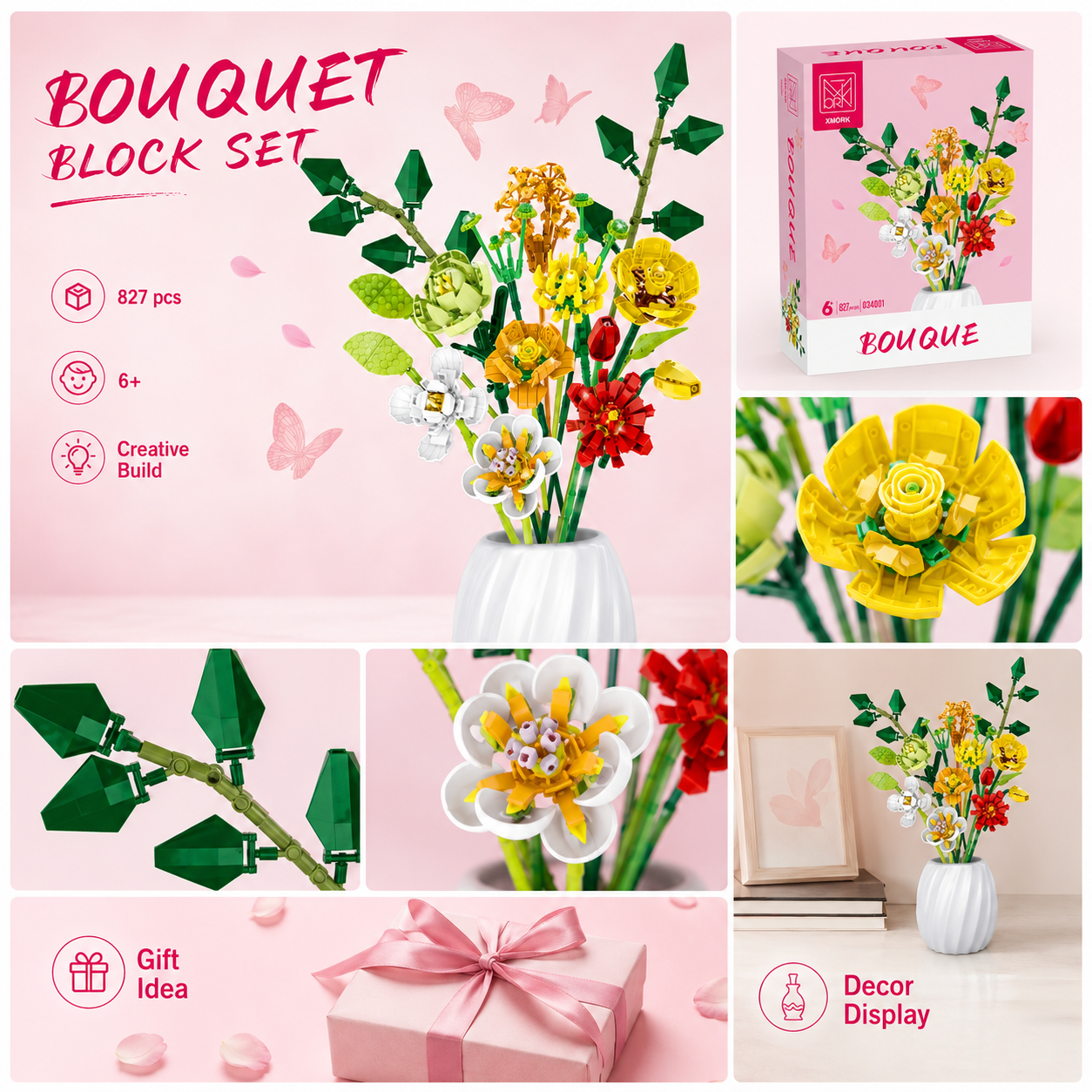 Bouquet Flower Building Blocks - Home Decor Vase reseña y precio