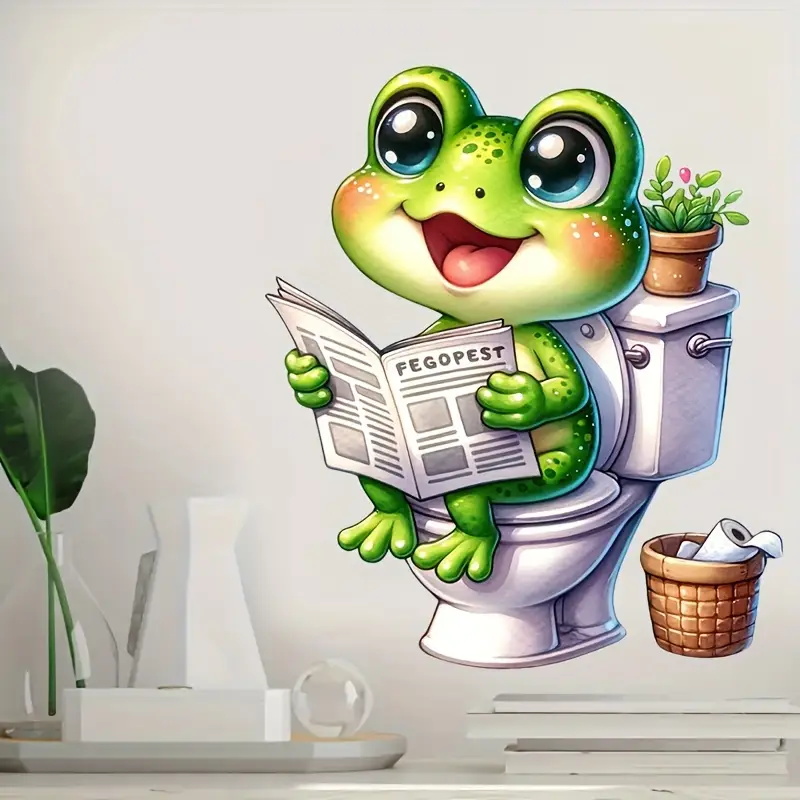 Frog on Toilet Reading Newspap - Home Decor Vinyl Flooring reseña y precio