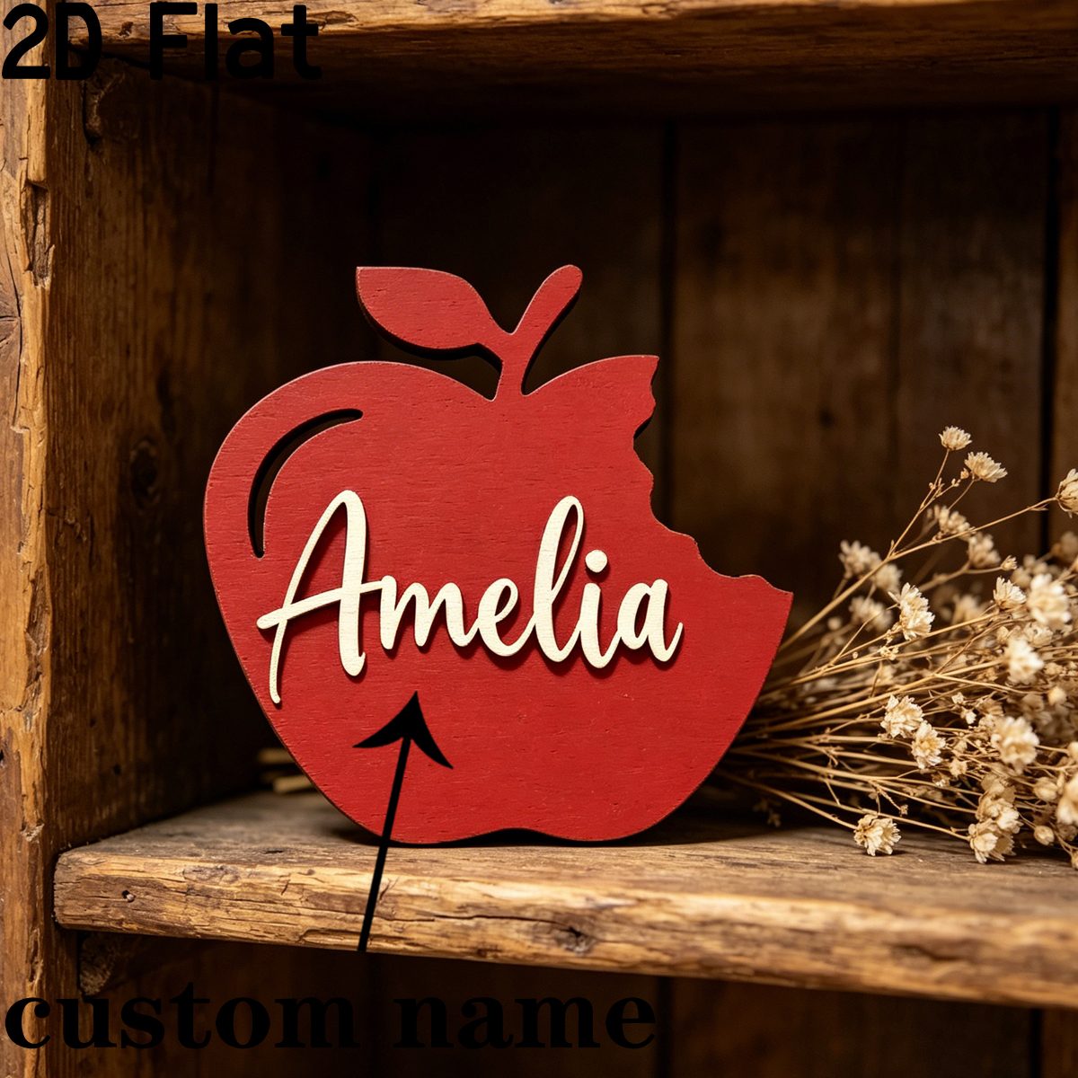 Personalized Red Apple Wooden  - Home Decor Names reseña y precio