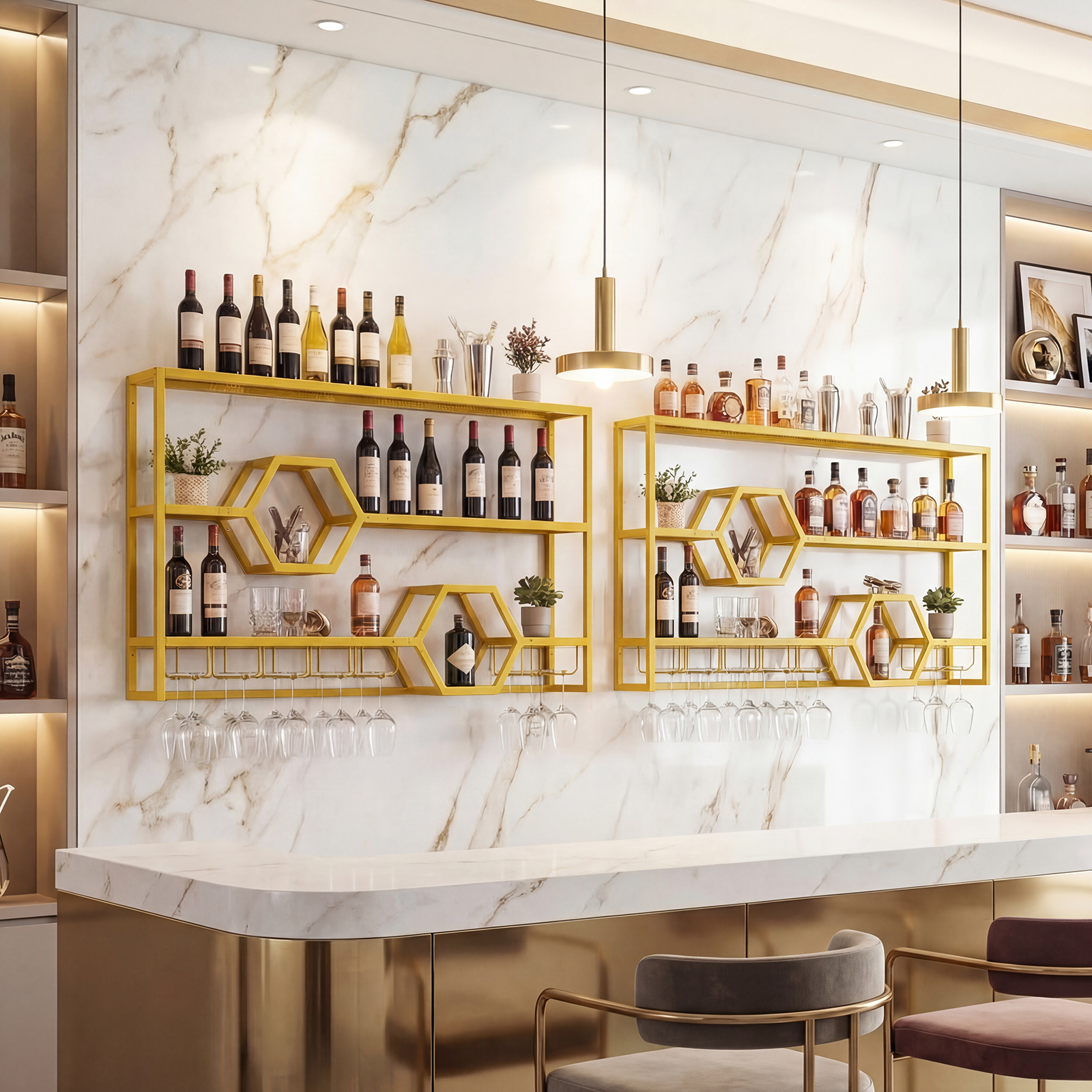 Wall Mounted Wine Rack 47” Lar - Floating Shelves reseña y precio
