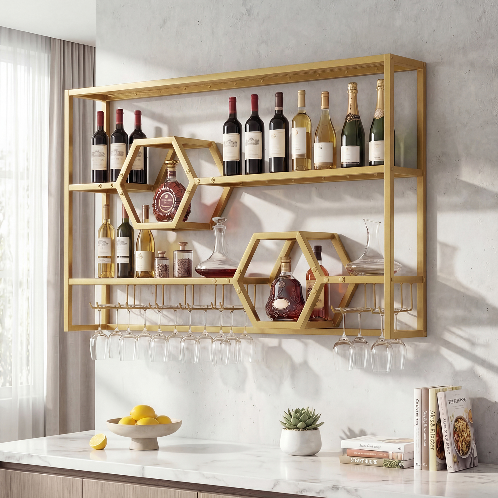 Wall Mounted Wine Rack 47” Lar - Floating Shelves reseña y precio