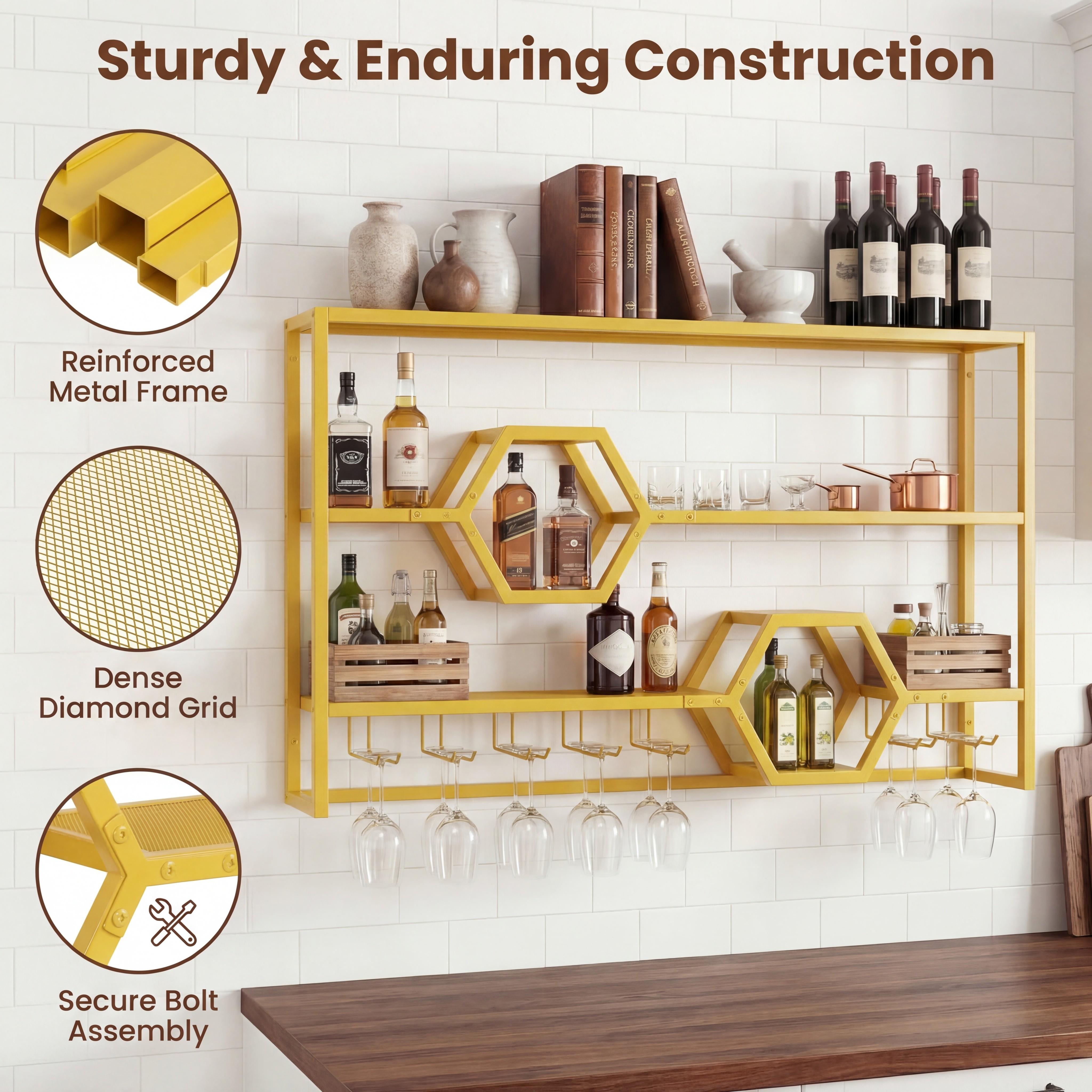 Wall Mounted Wine Rack 47” Lar - Floating Shelves reseña y precio
